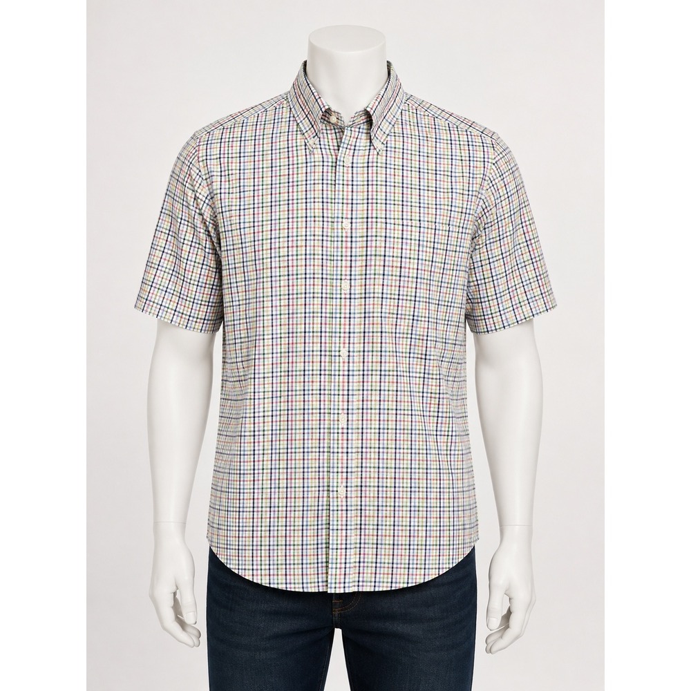 A Forsyth Company Mens Tailored Fit Multi Color Plaid Short Sleeve Shirt Medium